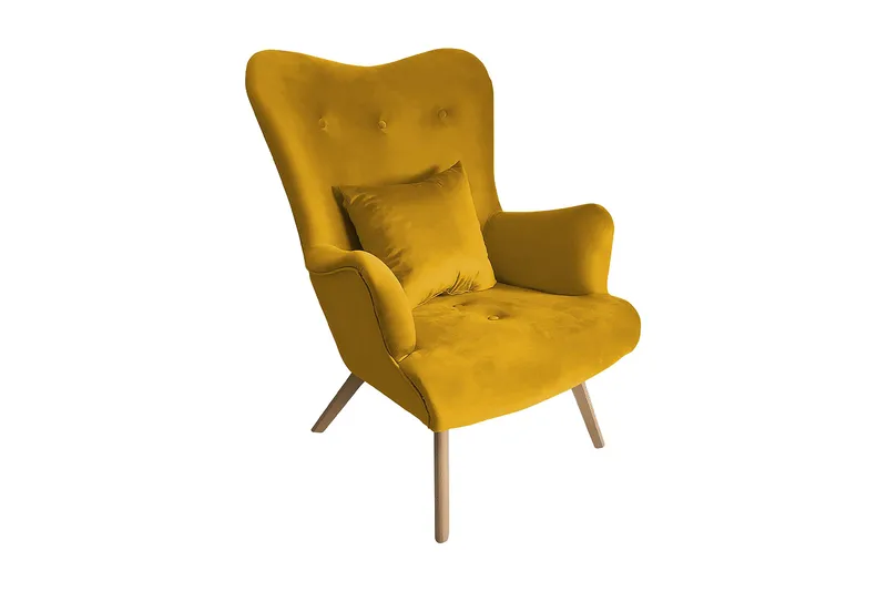 Skandynawski Lænestol, Velour/Gul
