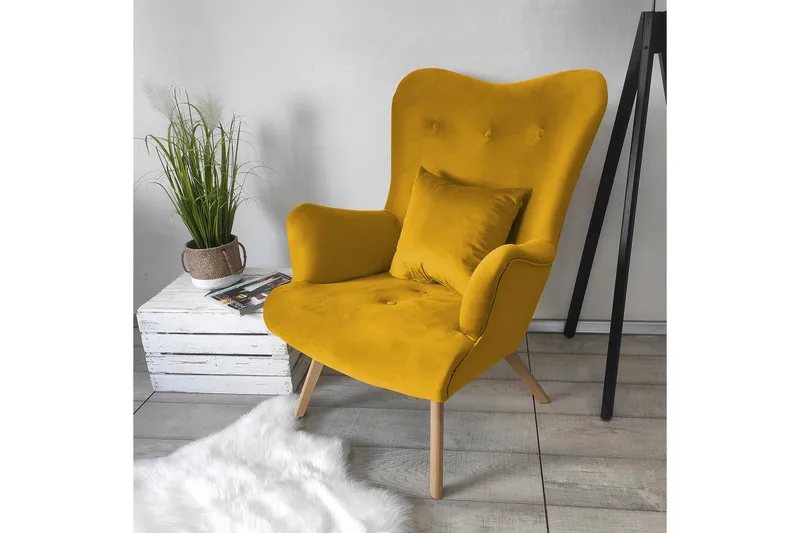 Skandynawski Lænestol - Velour/Gul - Møbler - Stole & lænestole - Lænestole