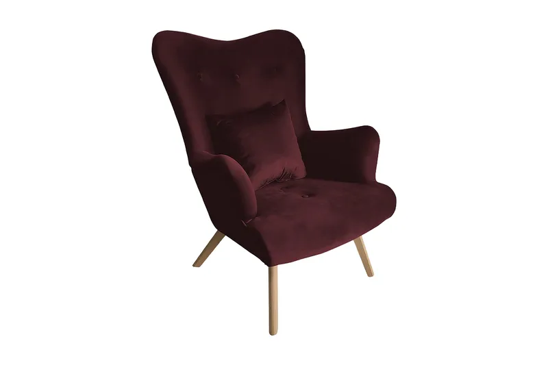 Skandynawski Lænestol, Velour/Lilla/Rød