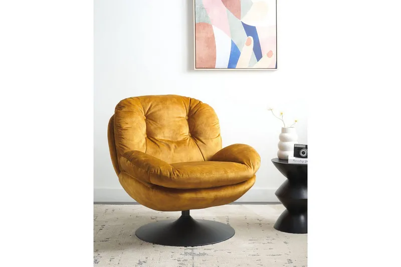 Svingbar lænestol Nolvik - Gul, Sort - Møbler - Stole & lænestole - Lænestole - Lænestol uden armlæn