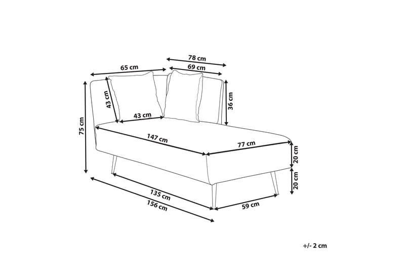 Toyoko Chaiselong 156 cm Venstre - Sort/Hvid - Møbler - Stole & lænestole - Lænestole - Chaiselong lænestol & Divan lænesto