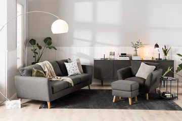 Trend Sofagruppe Lænestol med Fodskammel - Sort - Møbler - Stole & lænestole - Lænestole