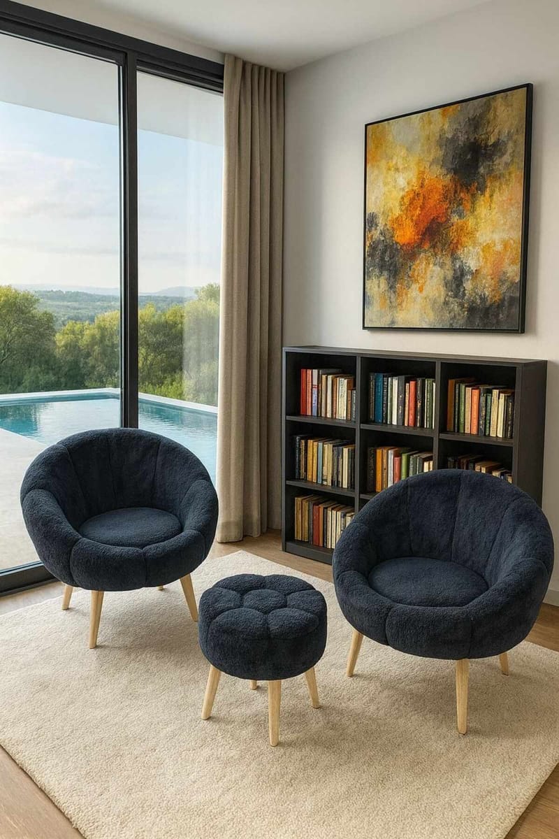Wing Chair & Pouffe Set (3 Pieces) Atelier Del Sofa - Møbler - Stole & lænestole - Lænestole