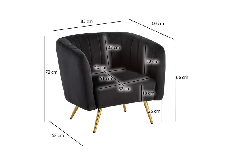 Lounge & Cocktailstol Wohnling Fløjlsbetrukne Gyldne Metalben Industriel - Møbler - Stole & lænestole - Spisebordsstole & køkkenstole