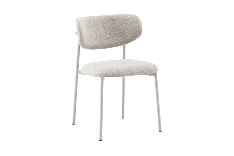 Lucy Spisestol, Beige bouclé/metalben sand
