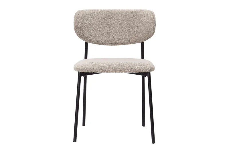 Lucy Spisestol, Greige bouclé / Metalben sort