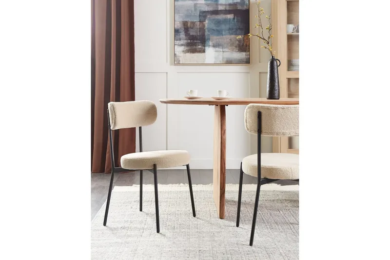 Matsalsstol Beliani Allison set om 2 Beige-Svart Ljusbeige - Møbler - Stole & lænestole - Spisebordsstole & køkkenstole