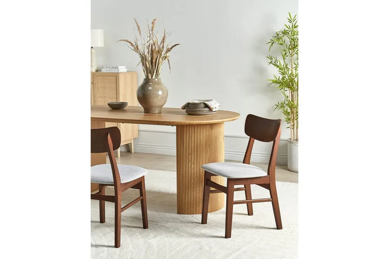 Matsalsstol Beliani Anoka set om 2 Mörk Trä-Beige Light grey - Møbler - Stole & lænestole - Spisebordsstole & køkkenstole