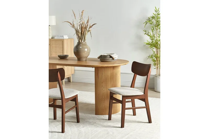 Matsalsstol Beliani Anoka set om 2 Mörk Trä-Beige Taupe - Møbler - Stole & lænestole - Spisebordsstole & køkkenstole