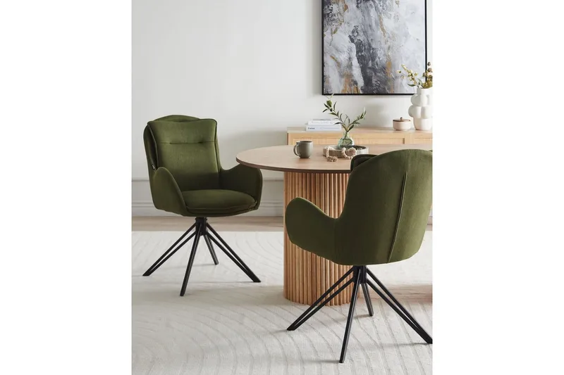 Matsalsstol Beliani Avelar set om 2 Beige-Svart Dark green - Møbler - Stole & lænestole - Spisebordsstole & køkkenstole