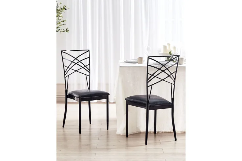 Matsalsstol Beliani Girard set om 2 Guld-Vit Black - Møbler - Stole & lænestole - Spisebordsstole & køkkenstole