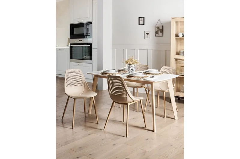 Matsalsstol Beliani Hazelton set om 4 Beige-Ljust Trä Beige - Møbler - Stole & lænestole - Spisebordsstole & køkkenstole