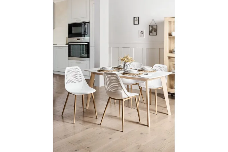 Matsalsstol Beliani Hazelton set om 4 Beige-Ljust Trä White - Møbler - Stole & lænestole - Spisebordsstole & køkkenstole