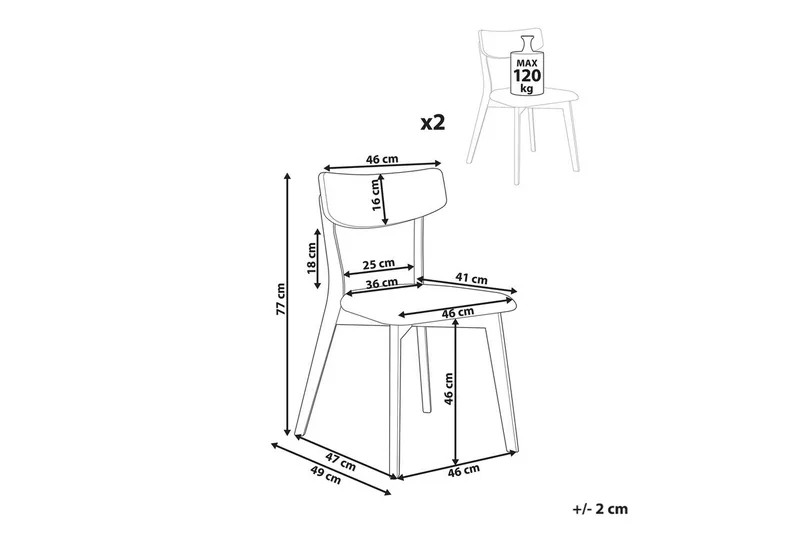 Matsalsstol Beliani Hope set om 2 Ljus Trä-Grå Ljusbeige - Møbler - Stole & lænestole - Spisebordsstole & køkkenstole