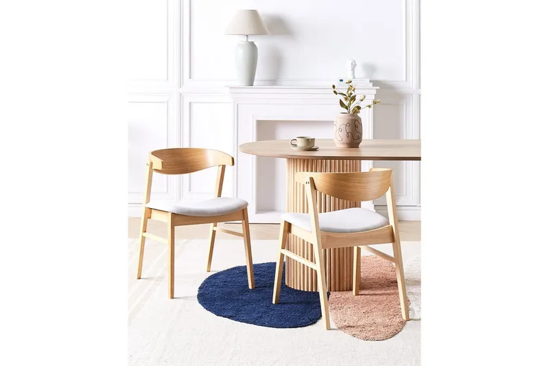 Matsalsstol Beliani Lilly set om 2 Beige-Mörkt Trä Light grey - Møbler - Stole & lænestole - Spisebordsstole & køkkenstole