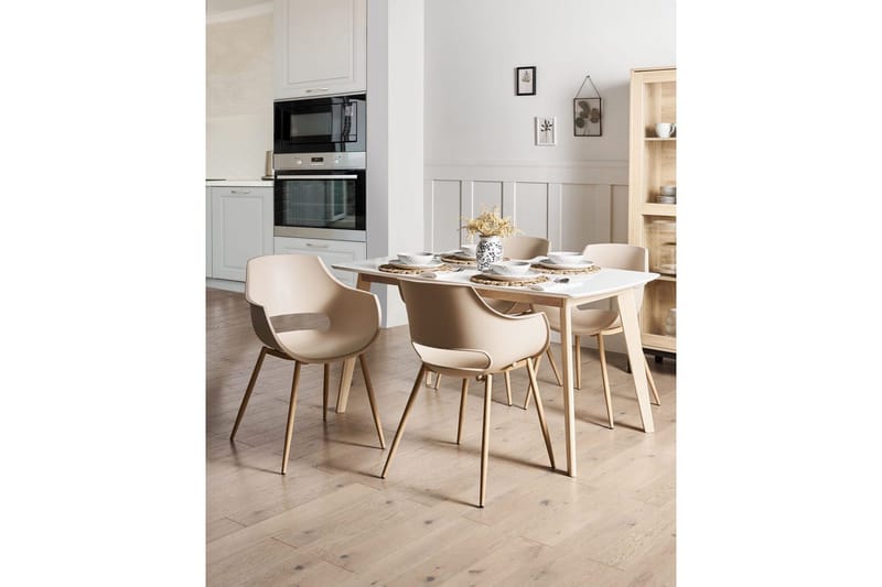 Matsalsstol Beliani Millers set om 4 Beige-Ljust Trä Beige - Møbler - Stole & lænestole - Spisebordsstole & køkkenstole
