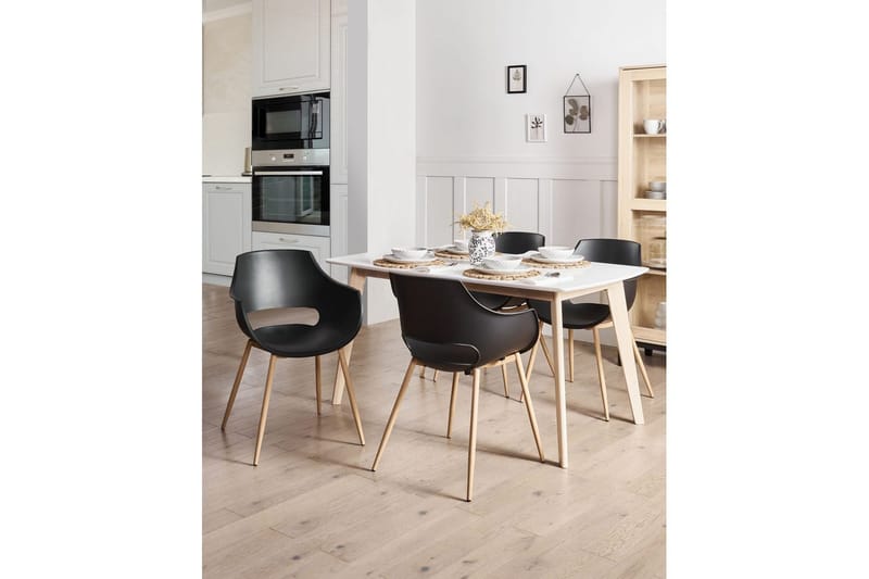 Matsalsstol Beliani Millers set om 4 Beige-Ljust Trä Black - Møbler - Stole & lænestole - Spisebordsstole & køkkenstole