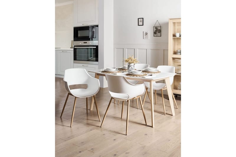 Matsalsstol Beliani Millers set om 4 Beige-Ljust Trä White - Møbler - Stole & lænestole - Spisebordsstole & køkkenstole