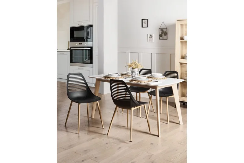 Matsalsstol Beliani Montello set om 4 Beige-Ljust Trä Black - Møbler - Stole & lænestole - Spisebordsstole & køkkenstole