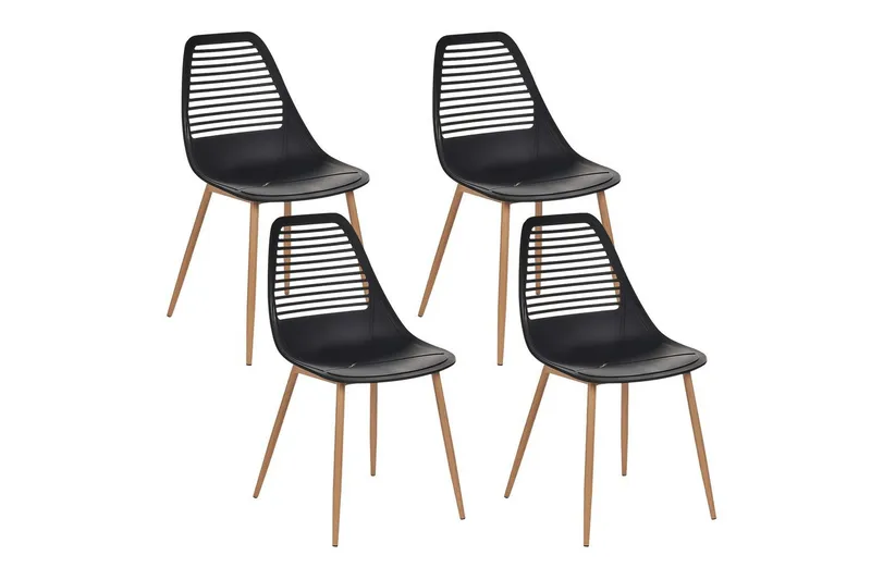Matsalsstol Beliani Montello set om 4 Beige-Ljust Trä Black, undefined