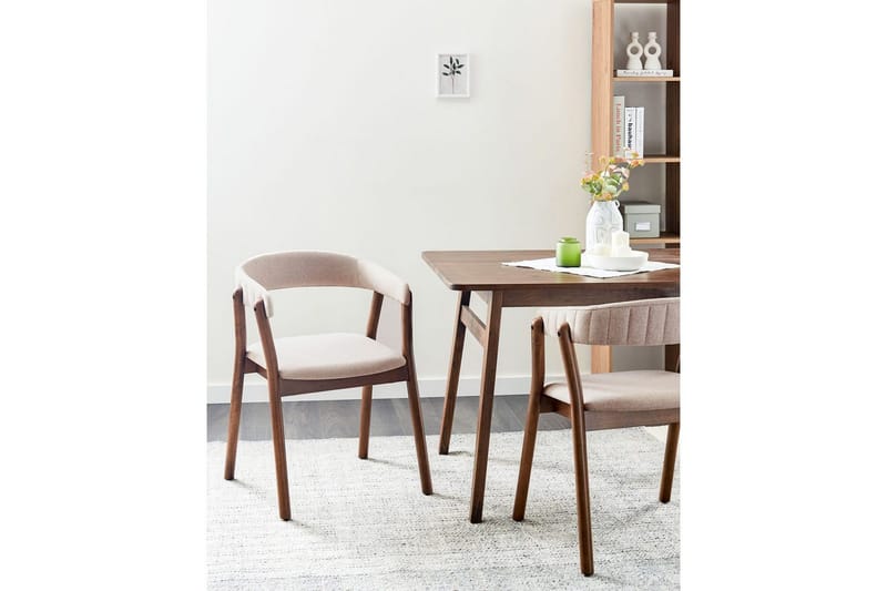 Matsalsstol Beliani Mylo set om 2 Beige-Mörkt Trä Beige - Møbler - Stole & lænestole - Spisebordsstole & køkkenstole