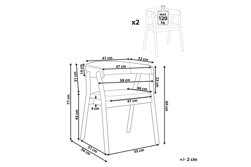 Matsalsstol Beliani Mylo set om 2 Beige-Mörkt Trä Beige - Møbler - Stole & lænestole - Spisebordsstole & køkkenstole