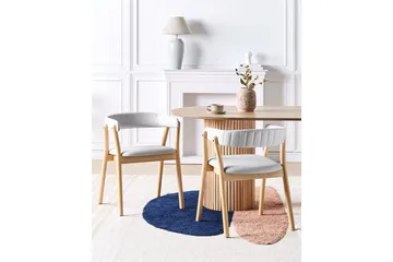 Matsalsstol Beliani Mylo set om 2 Beige-Mörkt Trä Light grey - Møbler - Stole & lænestole - Spisebordsstole & køkkenstole