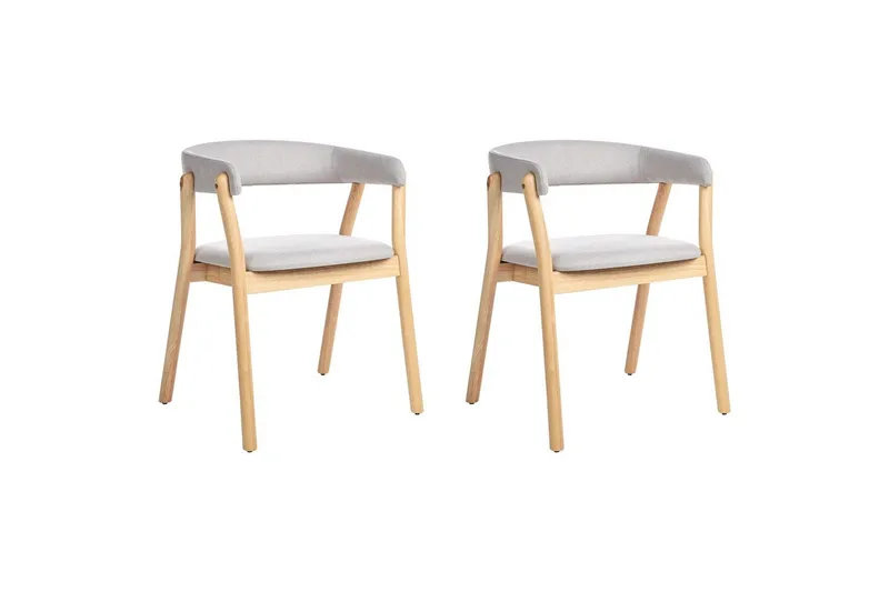 Matsalsstol Beliani Mylo set om 2 Beige-Mörkt Trä Light grey - Møbler - Stole & lænestole - Spisebordsstole & køkkenstole