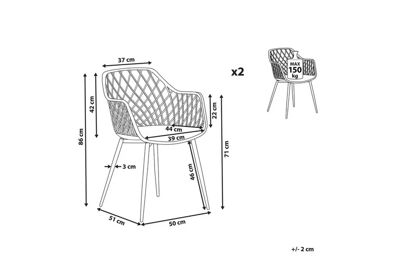 Matsalsstol Beliani Nashua set om 2 Beige - Møbler - Stole & lænestole - Spisebordsstole & køkkenstole