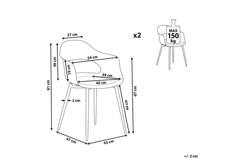 Matsalsstol Beliani Utica set om 2 Pink - Møbler - Stole & lænestole - Spisebordsstole & køkkenstole