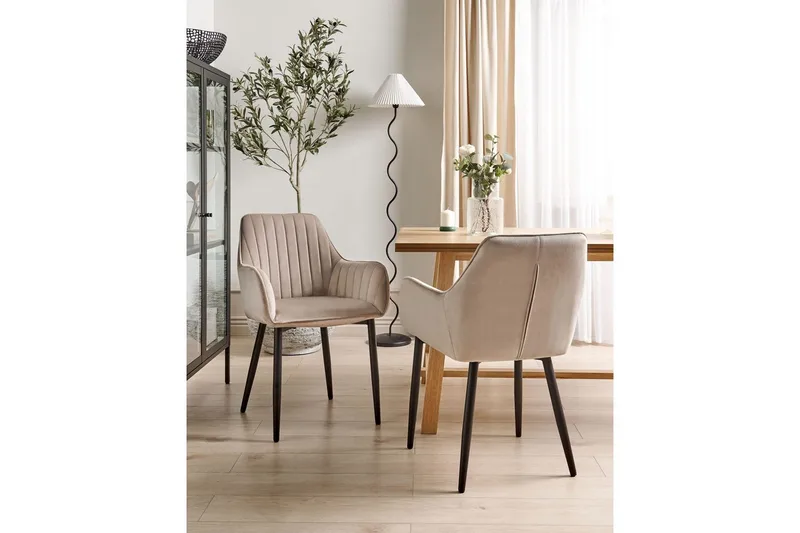 Matsalsstol Beliani Wellston set om 2 Taupe - Møbler - Stole & lænestole - Spisebordsstole & køkkenstole