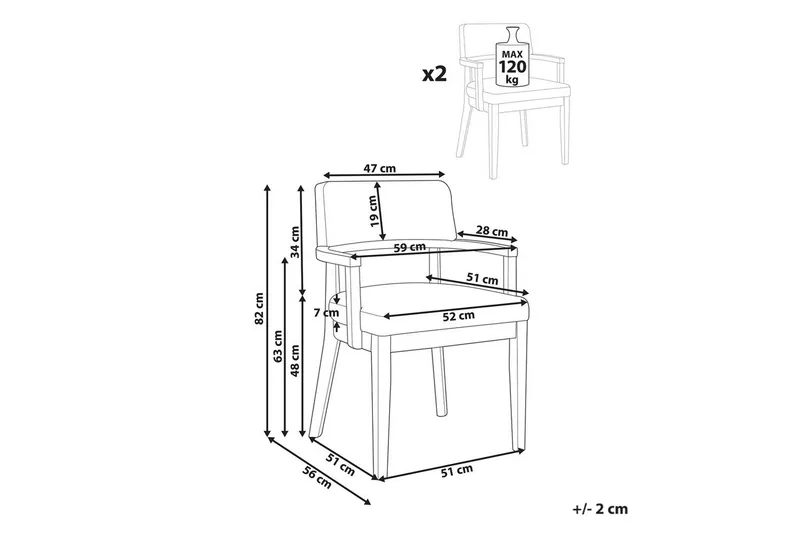 Matsalsstol Dalbo set om 2 Beige-Mörkt Trä Ljusbeige - Møbler - Stole & lænestole - Spisebordsstole & køkkenstole