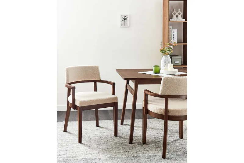 Matsalsstol Dalbo set om 2 Beige-Mörkt Trä Ljusbeige - Møbler - Stole & lænestole - Spisebordsstole & køkkenstole