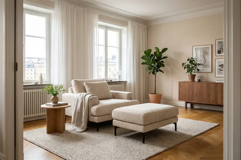 Menard Premium lænestol i chenille - Beige - Møbler - Stole & lænestole - Lænestole