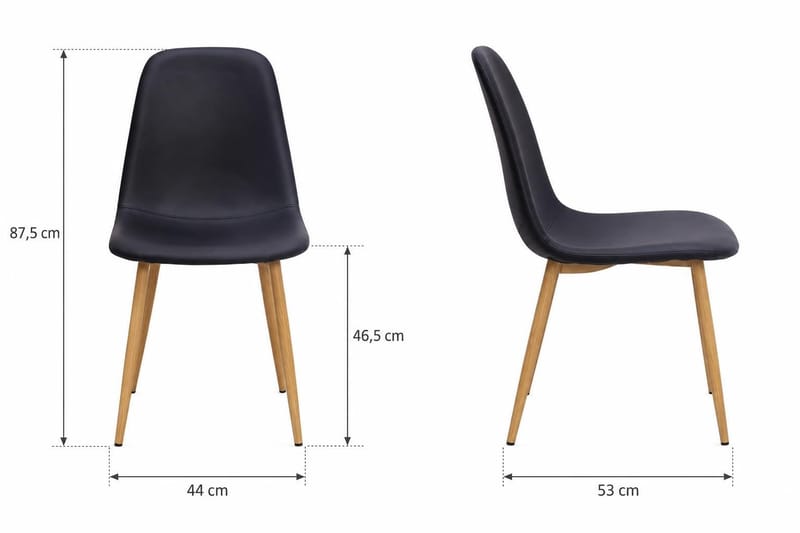 Nibe Spisebordsstol & Køkkenstol i Kunstlæder med Metalben med Egetræslook - Sort - Møbler - Stole & lænestole - Spisebordsstole & køkkenstole