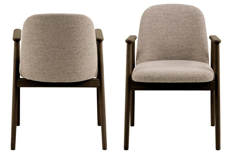 Reciclar Spisestol i bouclé med armlæn i egetræ - Mørk brun/Greige - Møbler - Stole & lænestole - Spisebordsstole & køkkenstole