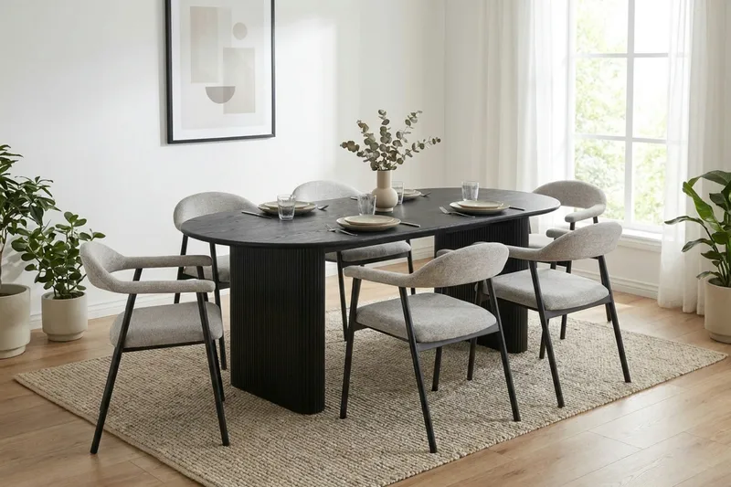 Ronja spisebordsstol i metal med stofsæde - Beige/Sort - Møbler - Stole & lænestole - Spisebordsstole & køkkenstole