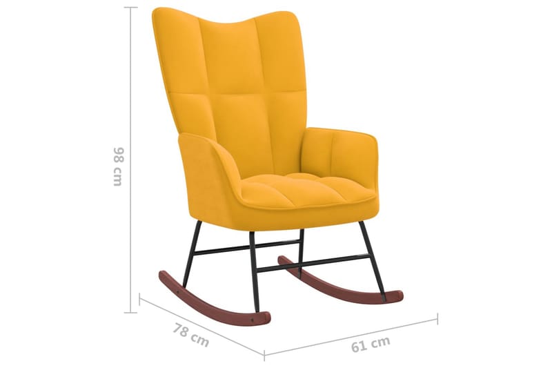 gyngestol med fodskammel fløjl sennepsgul - Gul - Gyngestol