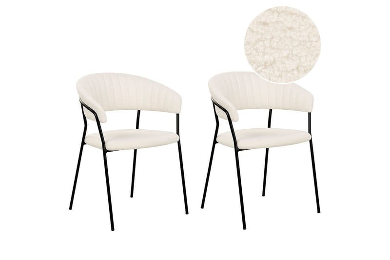 Sæt med 2 spiseborde Mariposa, Hvid, Sort/Bouclé