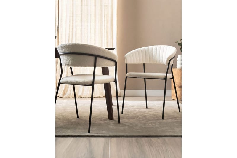 Sæt med 2 spiseborde Mariposa - Hvid, Sort/Bouclé - Møbler - Stole & lænestole - Spisebordsstole & køkkenstole