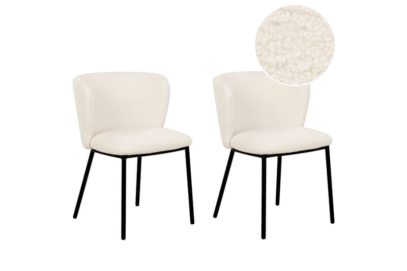 Sæt med 2 spiseborde Mina, Hvid, Sort/Bouclé