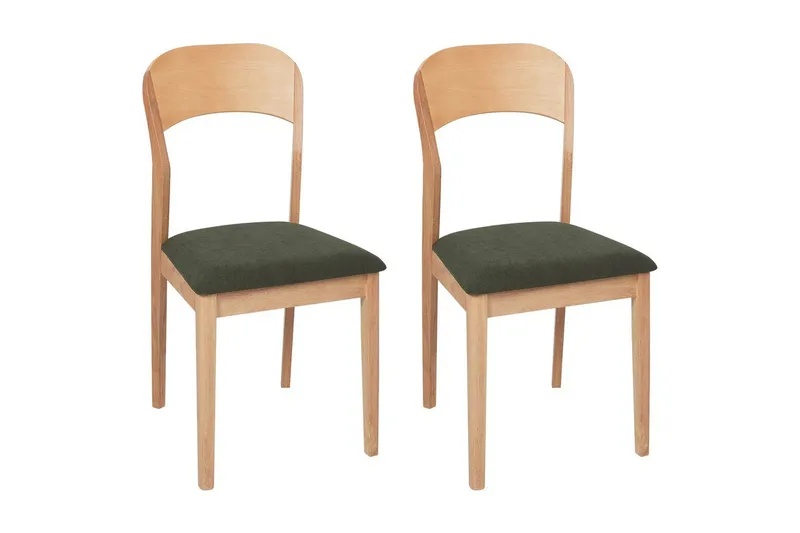 Sæt med 2 spisebordsstole Alvin, Lyst træ, grøn