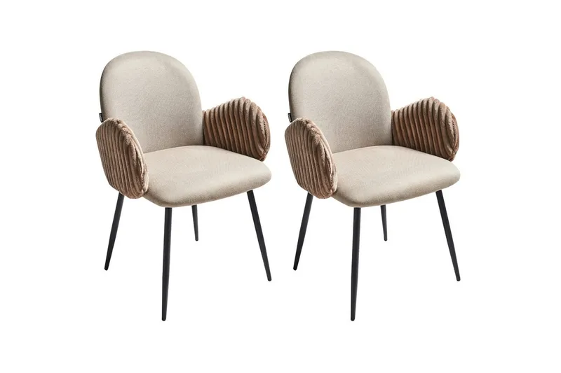 Sæt med 2 spisebordsstole Amity, Beige, sort, brun