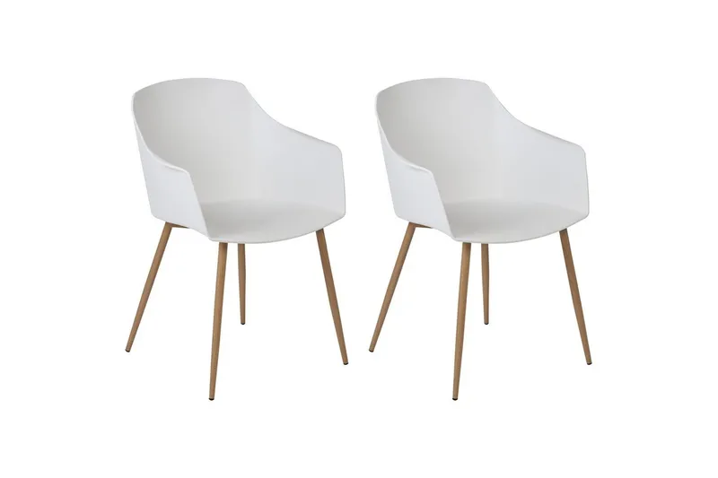 Sæt med 2 spisebordsstole Fonda ll, Hvid, lyst træ