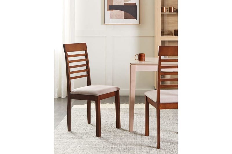 Sæt med 2 spisebordsstole Ortley - Mørkt træ, beige - Møbler - Stole & lænestole - Spisebordsstole & køkkenstole
