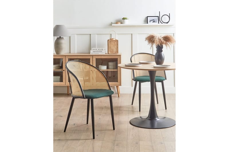 Sæt med 2 spisestole Cornell - Grønt, sort, lyst træ, Grøn, sort, lyst træ - Møbler - Stole & lænestole - Spisebordsstole & køkkenstole