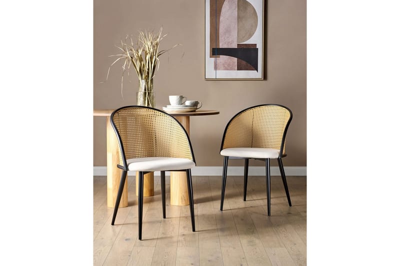 Sæt med 2 spisestole Cornell - Sort, beige, lyst træ - Møbler - Stole & lænestole - Spisebordsstole & køkkenstole