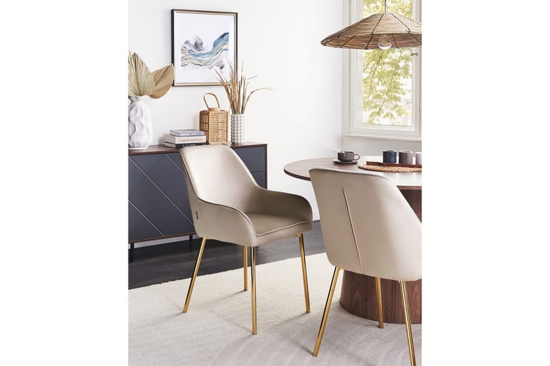 Sæt med 2 spisestole Loverna - Beige, guld/Fløjl, Beige, Guld/Fløjl - Møbler - Stole & lænestole - Spisebordsstole & køkkenstole