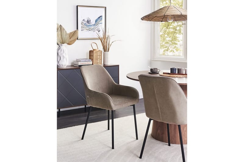 Sæt med 2 spisestole Loverna - Beige, sort/Fløjl, Beige, sort/Manchesterstof - Møbler - Stole & lænestole - Spisebordsstole & køkkenstole