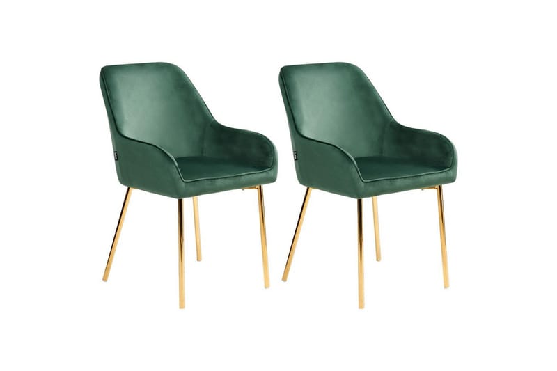 Sæt med 2 spisestole Loverna, Grønt, guld/Fløjl, Grøn, guld/fløjl